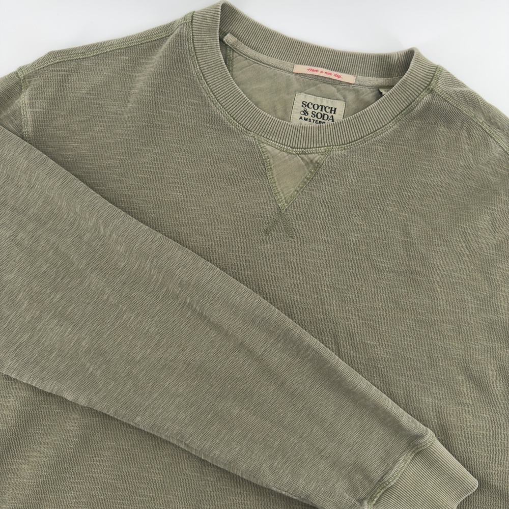Scotch & Soda Amsterdam Mens XXL Olive Green‎ Slub Knit V-Stitch Sweatshirt